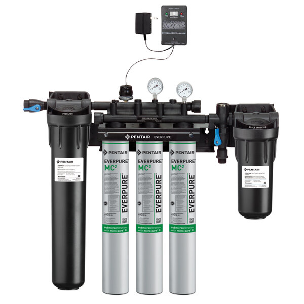 An Everpure water filtration system with three different filters.