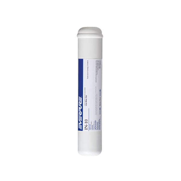 An Everpure IN-10 white water filter cartridge with a blue label.