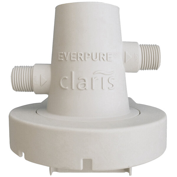 A white Everpure water filtration part with text on it.