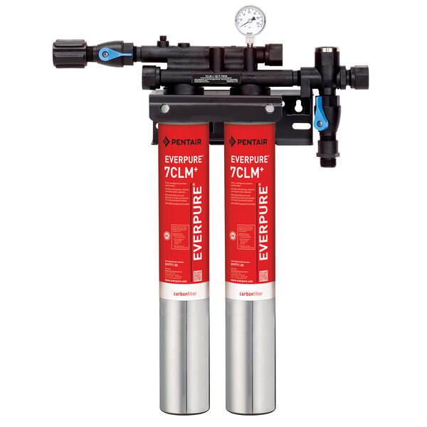 The Everpure Twin-7CLM+ water filtration system with two water filters.