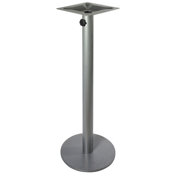 A silver metal BFM Seating Margate bar height table base.