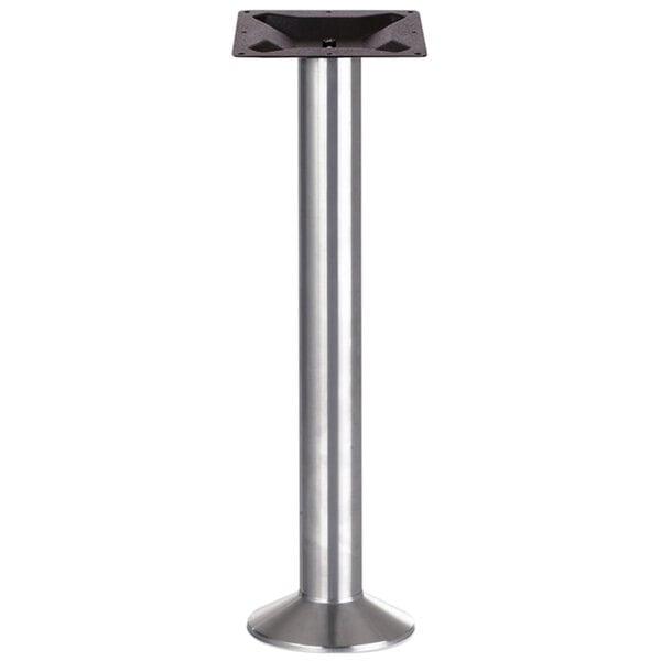 A silver and black metal BFM Seating Alpha bolt-down table base.