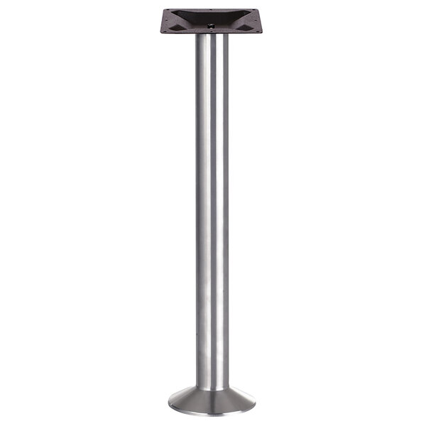 A silver metal pole with a black square on top.