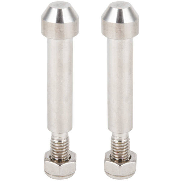 Two stainless steel lock pins with black tips.
