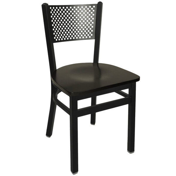 A black metal BFM Seating side chair with a black seat.