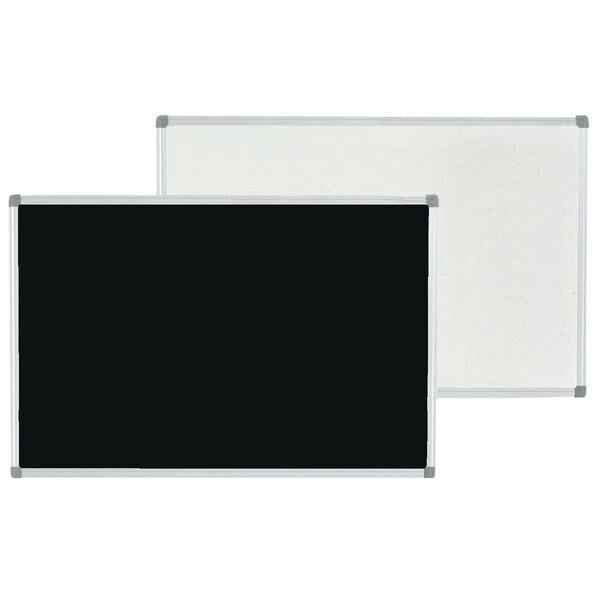A black board with a white border and a white board.