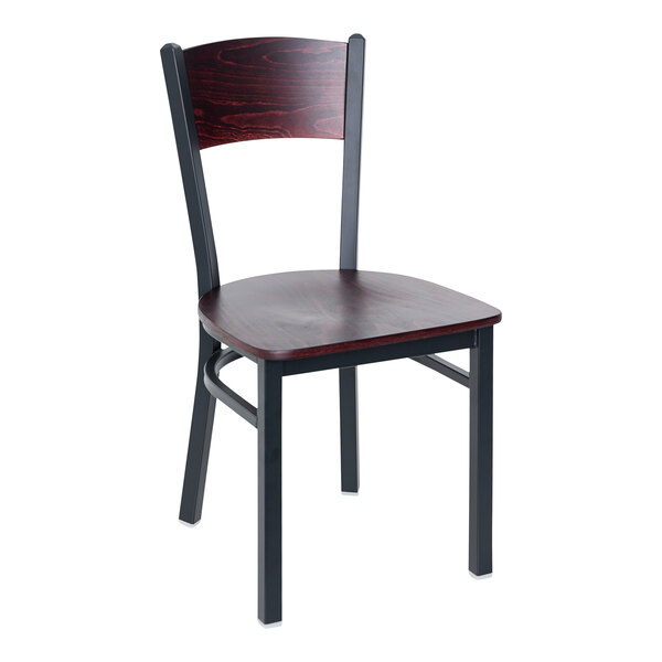 BFM Seating Dale Sand Black Metal Side Chair with Mahogany Finish Wooden Back and Seat