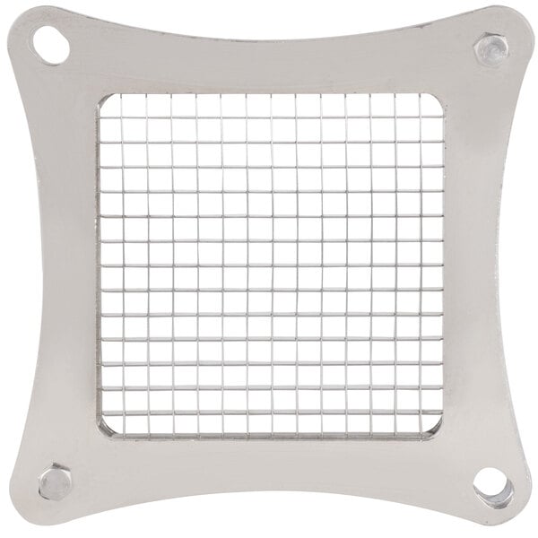 A stainless steel Garde dicer blade assembly with a metal grid with holes.