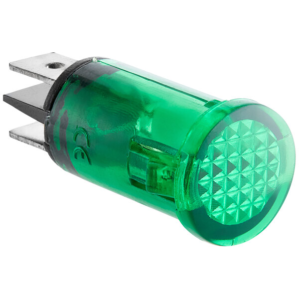 A green Avantco round signal light with a silver base.