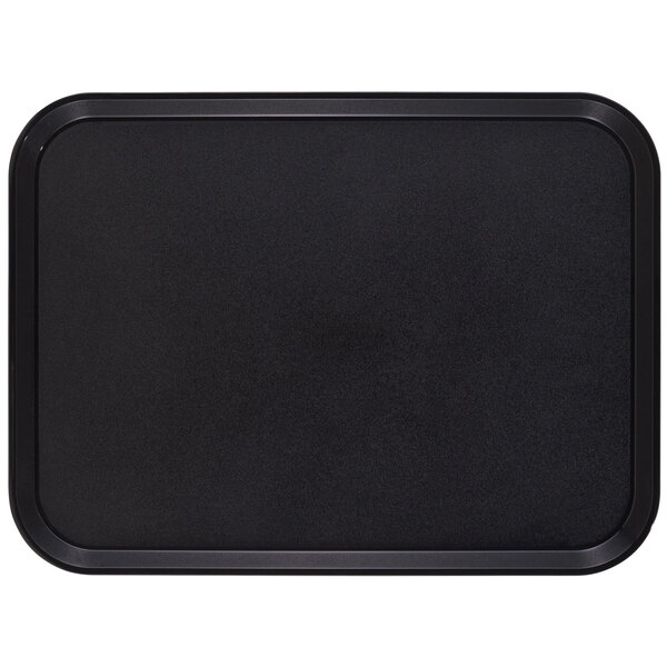 A black rectangular Cambro tray with a black non-skid border.