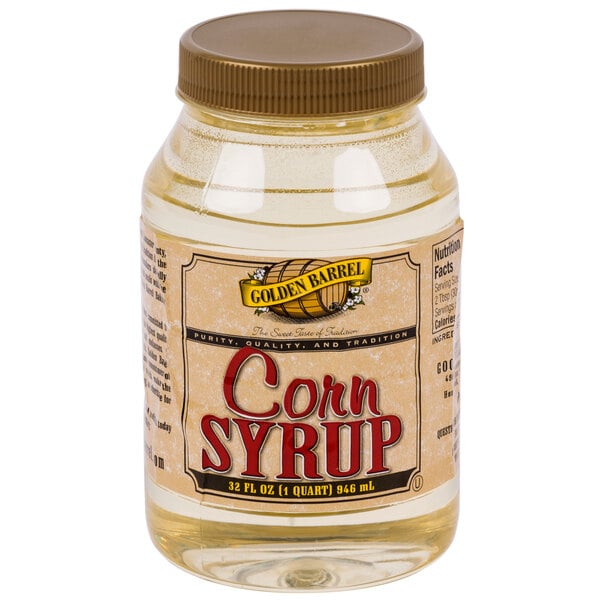 A jar of Golden Barrel corn syrup with a yellow label.