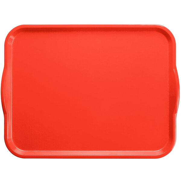 A red rectangular tray with white handles.