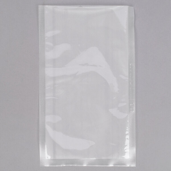 An ARY VacMaster clear plastic vacuum packaging bag with a silver border.