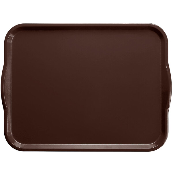 A brown rectangular Cambro tray with handles.