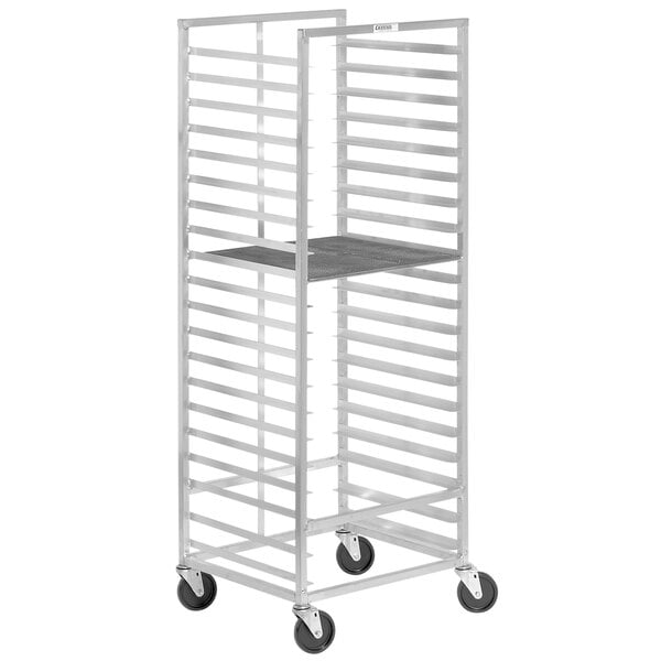 A Channel 547A metal donut screen rack with wheels.