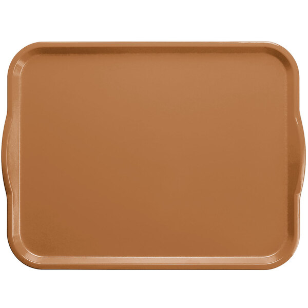 A brown rectangular Cambro Camtray with a white border and handles.