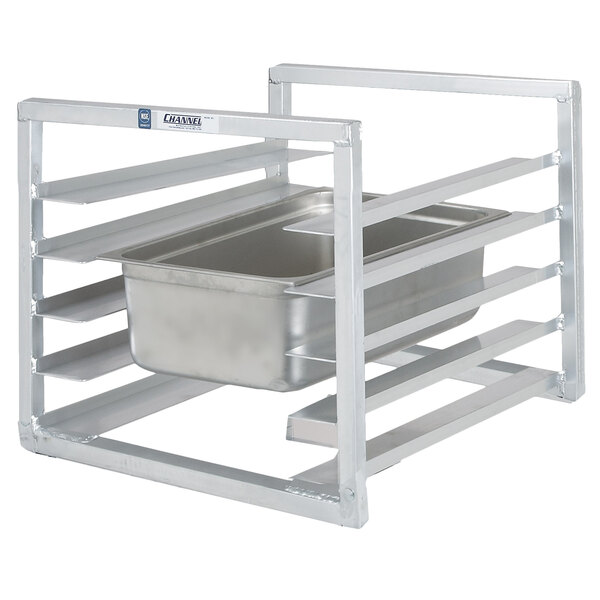 A Channel pan rack holding a metal tray.