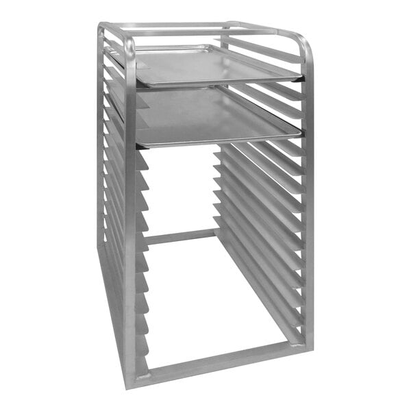 A Channel aluminum sheet pan rack with shelves.