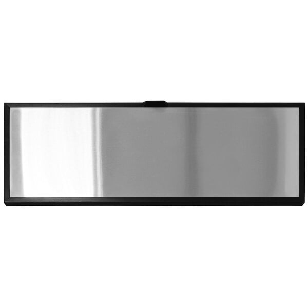 A rectangular black and silver lid with a black border.
