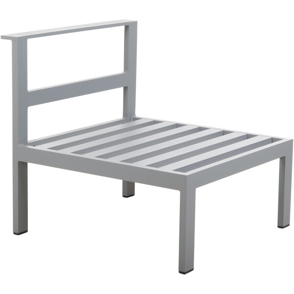 A BFM Seating Belmar aluminum armless chair with a slat seat and back.