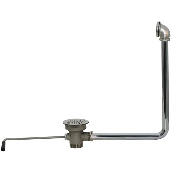 A stainless steel Twist Handle Waste Valve with a metal pipe and a drain.