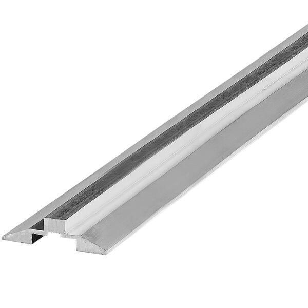 A metal bar with a black and stainless steel strip on the side.