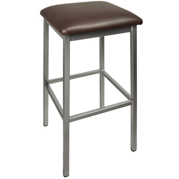 A BFM Seating bar stool with a dark brown vinyl seat.