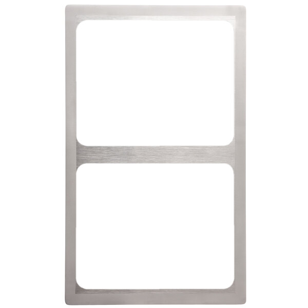 A Vollrath stainless steel rectangular adapter plate with a satin finish edge for two small food pans.