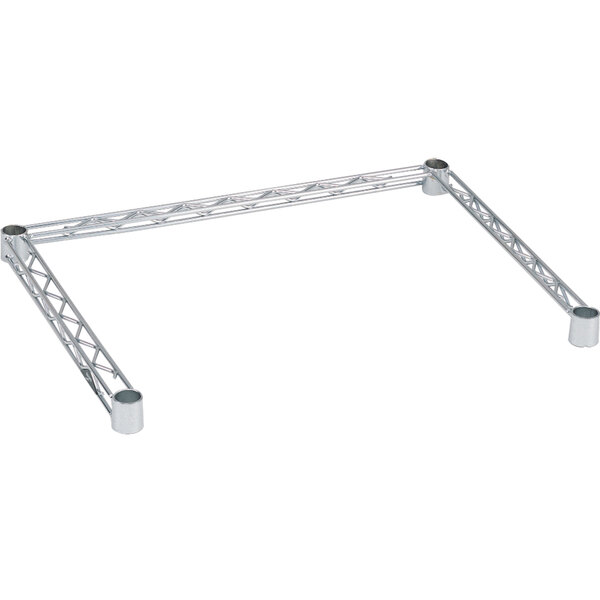 A Metro Super Erecta double snake frame with metal legs and a truss structure with round holes.