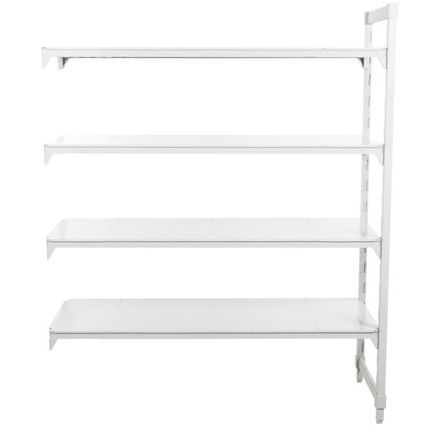 A white Cambro Premium Camshelving add on unit with four shelves.