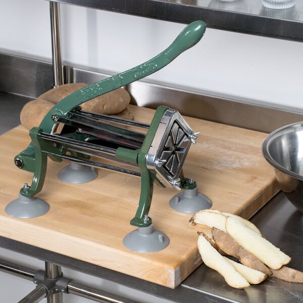 A Choice Prep French Fry Cutter on a counter with a bowl of potatoes.
