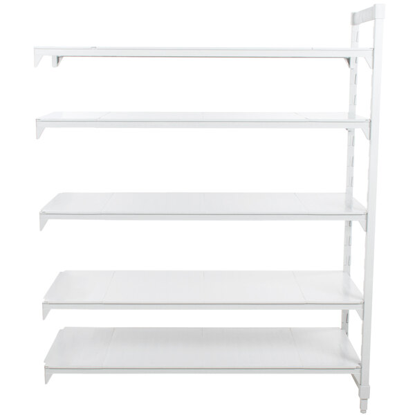 A white rectangular Cambro camshelving unit with shelves.
