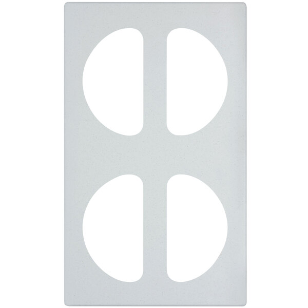 A white rectangular Vollrath Miramar adapter plate with four oval pan cutouts.