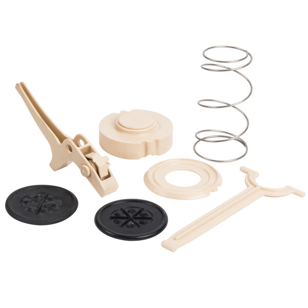 A group of plastic Vollrath Batter Boss parts.