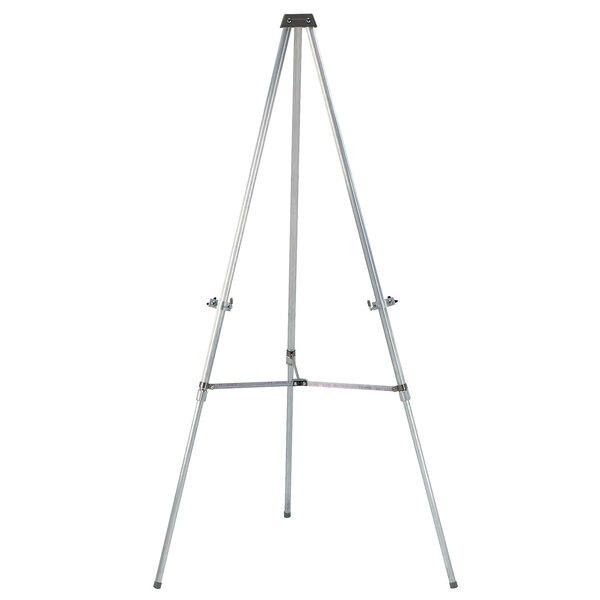 An Aarco aluminum telescopic display easel with a metal tripod.