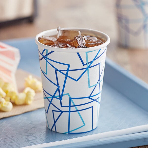 A Choice white paper cold cup with ice tea on a tray.