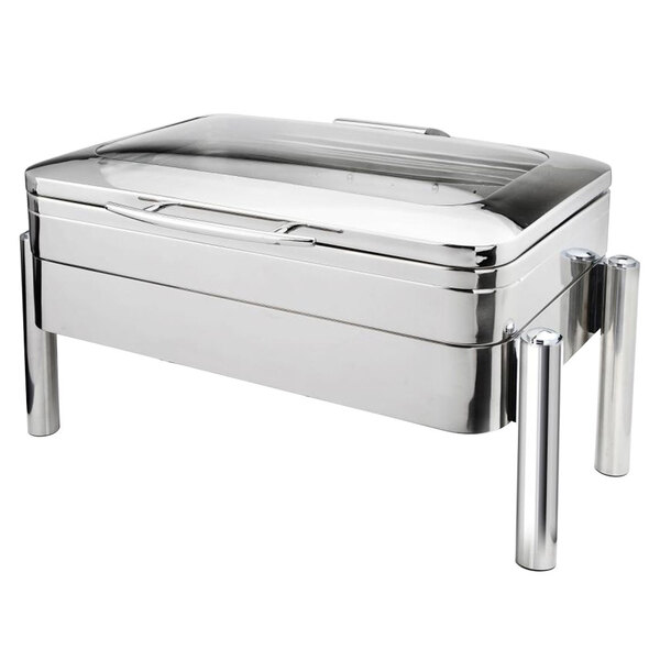 An Eastern Tabletop stainless steel rectangular chafer with a glass lid.
