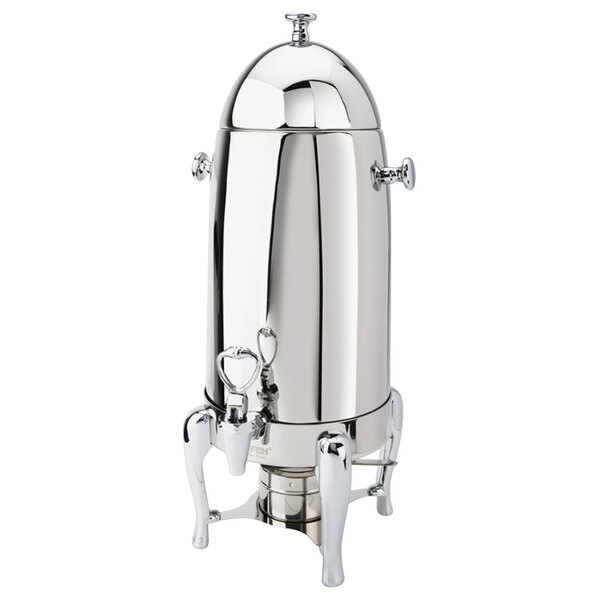 An Eastern Tabletop stainless steel coffee chafer urn with handles and a lid.