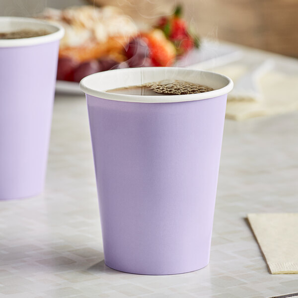 Creative Converting 56193B 9 oz. Luscious Lavender Purple Poly Paper Hot / Cold Cup - 24/Pack