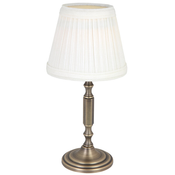 A Sterno La Rue Oil Bronze lamp with a Marlowe ivory shade with pleats.