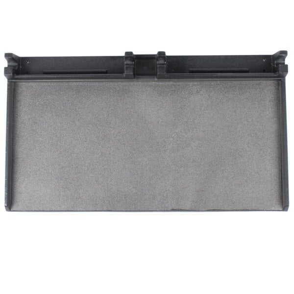 A grey rectangular flat grill plate with a black frame.
