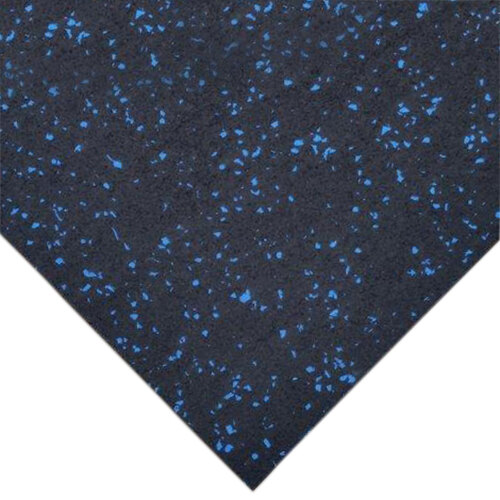 A close-up of a black and blue speckled surface on a Cactus Mat blue rubber floor mat.