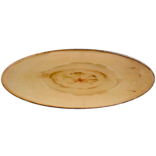An American Metalcraft faux rustic wood oval melamine serving board with a wood grain design.