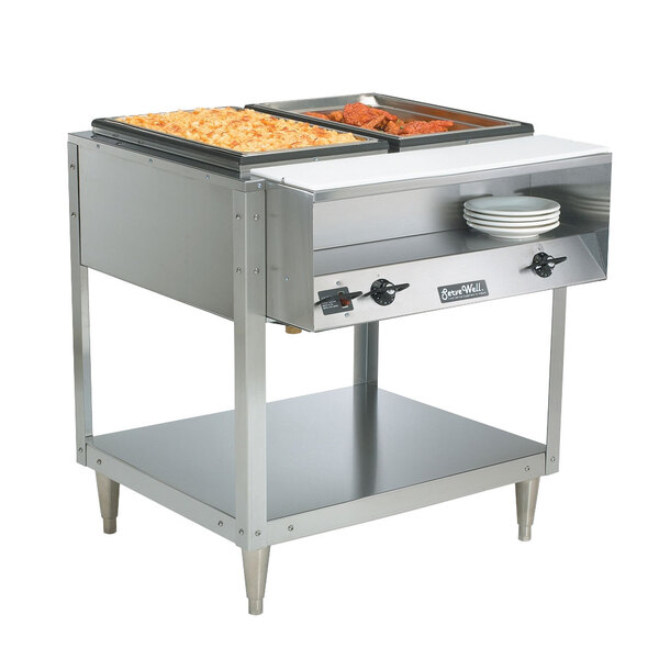 A Vollrath ServeWell electric hot food table with two sealed wells holding food.