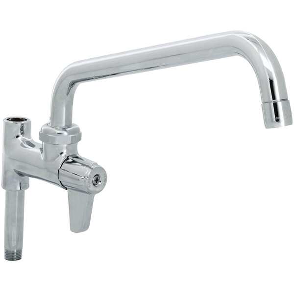 A chrome Equip by T&amp;S add-on faucet with a single handle and hose.