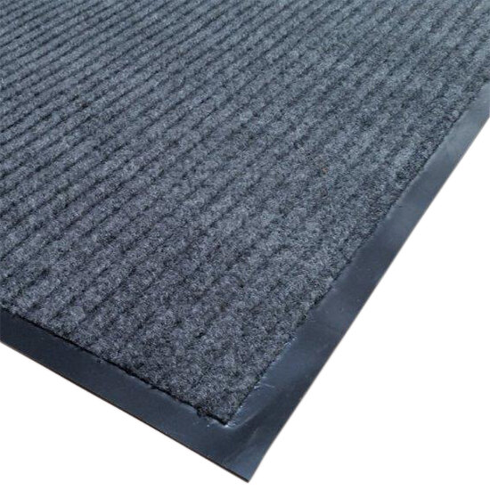 A close-up of a gray Cactus Mat carpet with black borders.