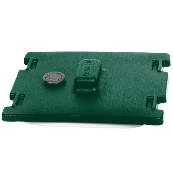 A Kentucky green rectangular Camtainer lid with a button and gasket.