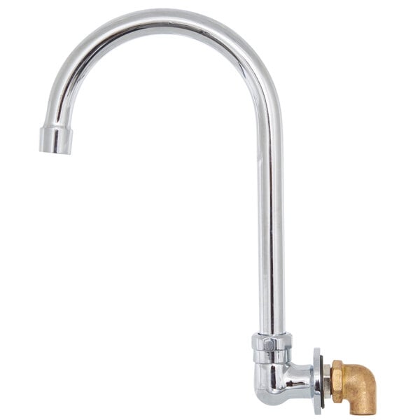 A silver Regency wall mount handsink faucet with a gold gooseneck spout.