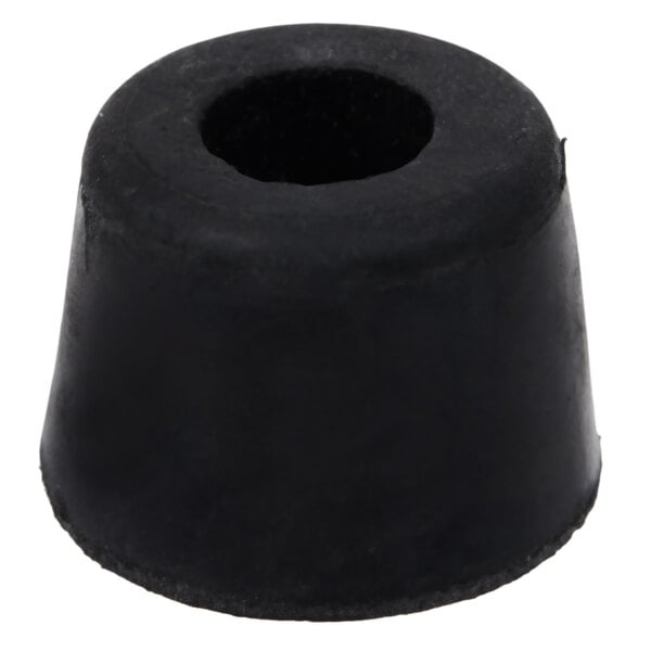 A black rubber Noble Products foot with a hole in it.