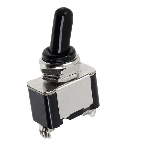 A close-up of a black and silver Noble Products toggle switch.